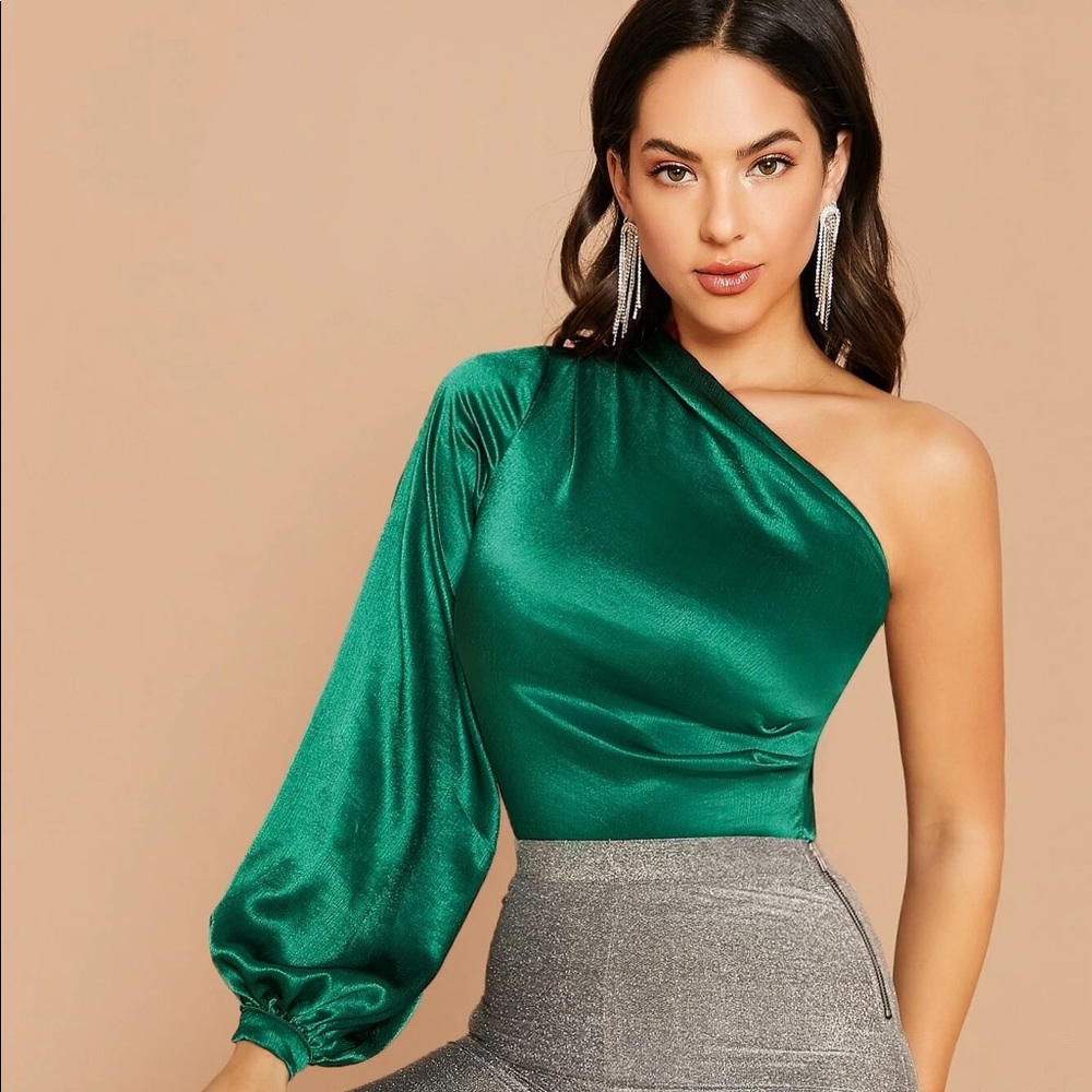 Emerald green satin bodysuit